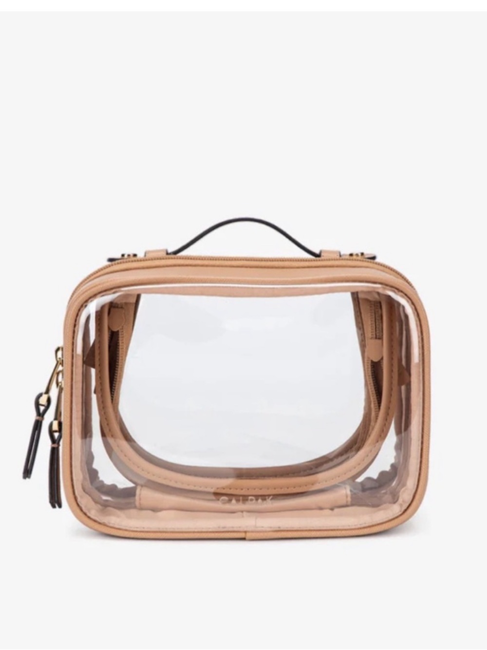 Calpak Small Clear Cosmetics Case in Caramel